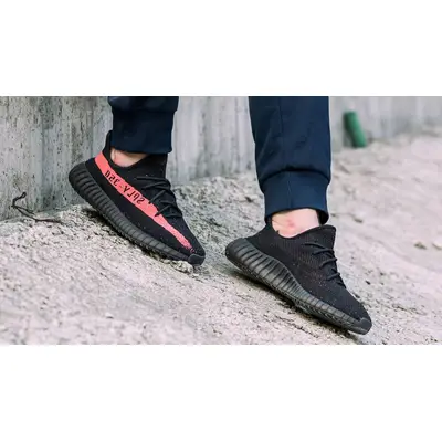 Yeezy Boost 350 V2 Black Red BY9612 on foot side