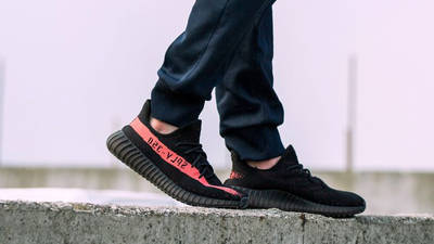 adidas yeezy boost 350 v2 black red on feet