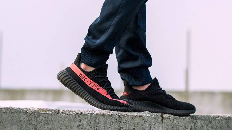 yeezy black with red letters