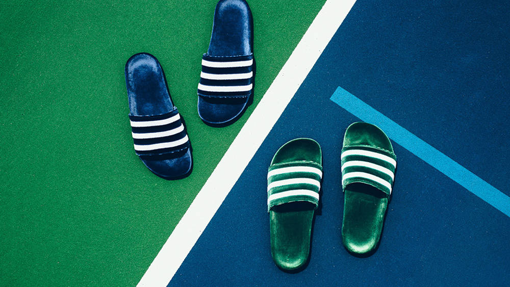 adidas Velvet Sliders Are On Call For Summer adidas-adilette-mystery-blue-green-white-01