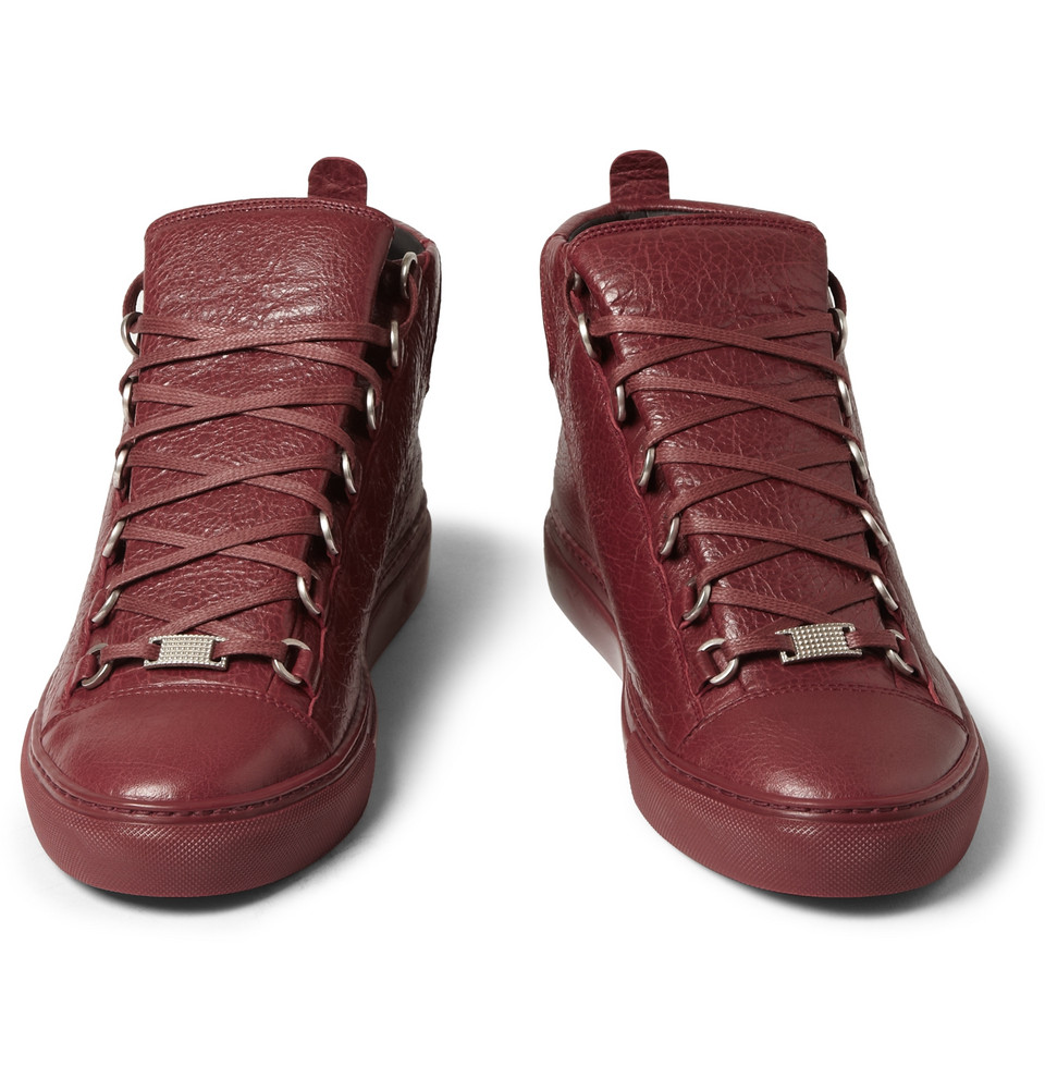 burgundy balenciaga arena sneakers
