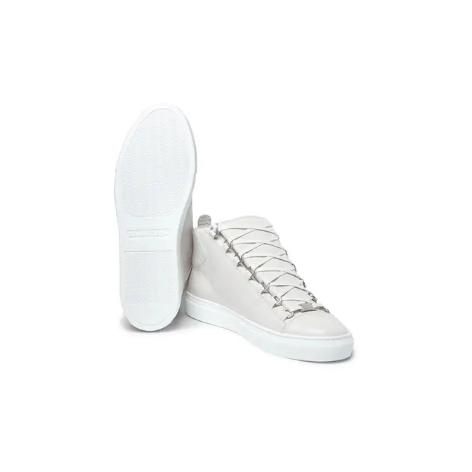 Balenciaga Womens Luxury Sneakers Balenciaga Arena White Textured Lambskin  Sneakers  Stylemyle