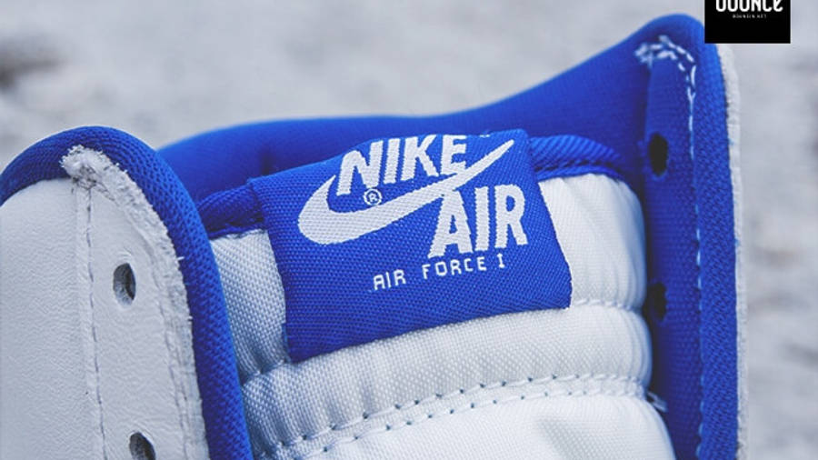 blue and white high top air force ones