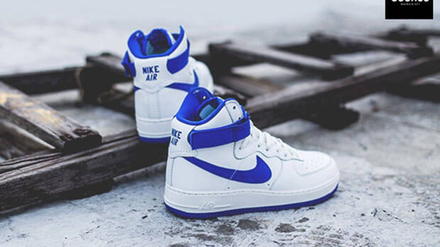 blue and white high top air force ones