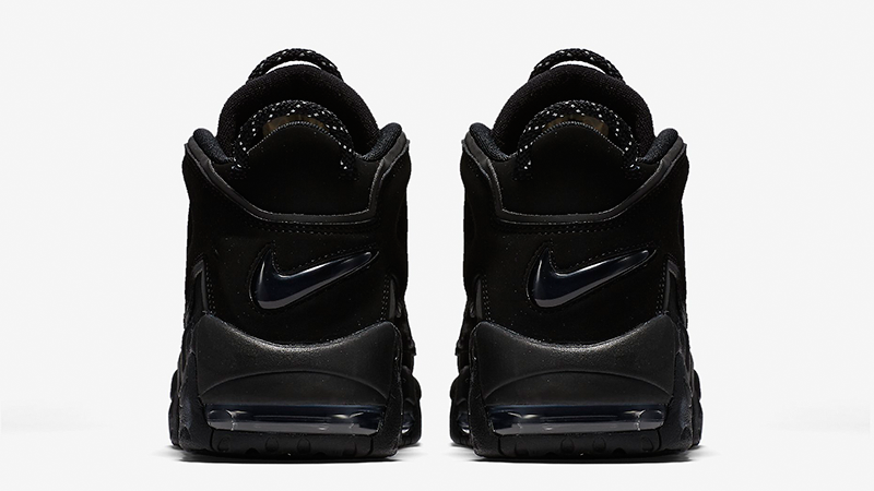 air more uptempo black reflective on feet