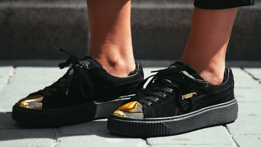 puma suede platform gold toe