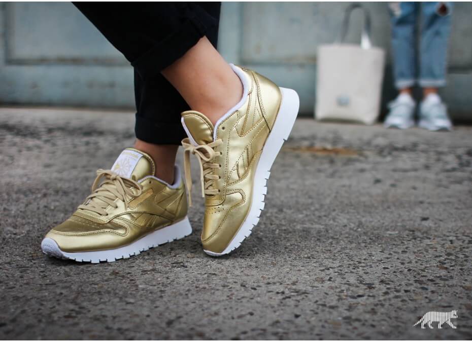 womens reebok gold classic leather spirit trainers