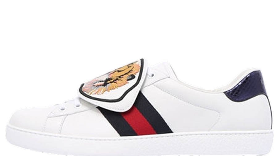 Gucci Ace Tiger Leather Strap Sneakers 