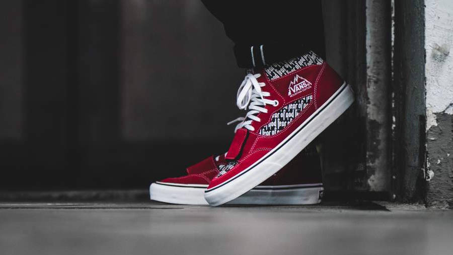 fear of god vans red on feet