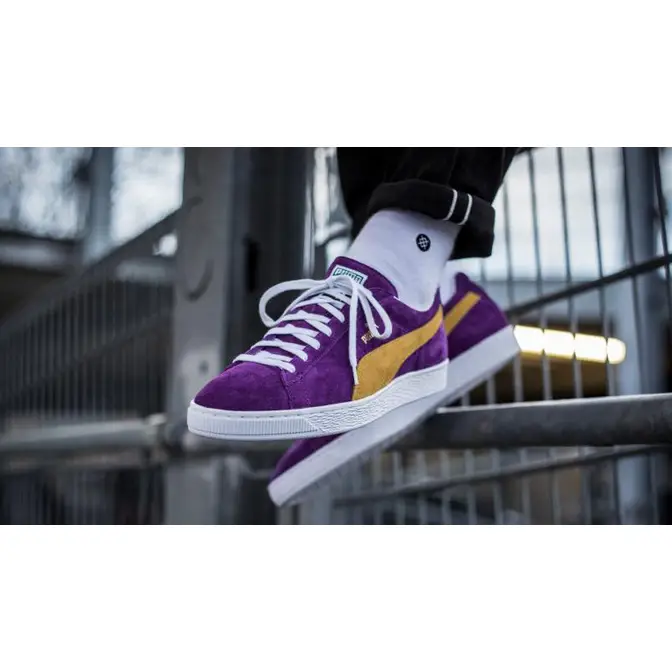 Puma x collectors mens suede classic trainers heliotrope/spectra yellow hotsell