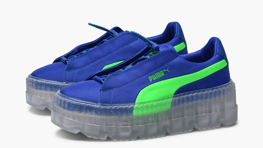 puma creepers blue and lime green