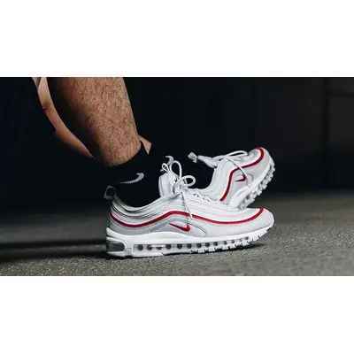 Nike air max 97 cheap white with red stripe