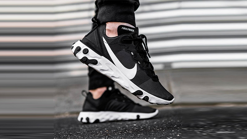 nike black and white react element 55 trainers