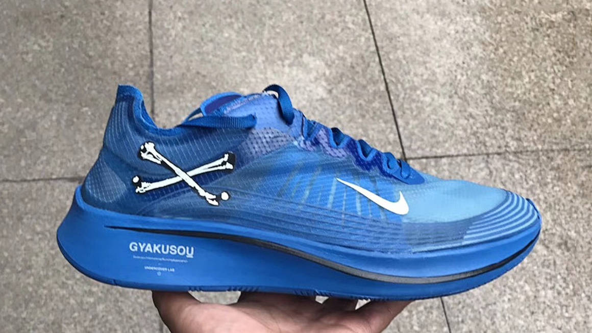 The GYAKUSOU x Nike Zoom Fly SP Surfaces In A Blue Colourway