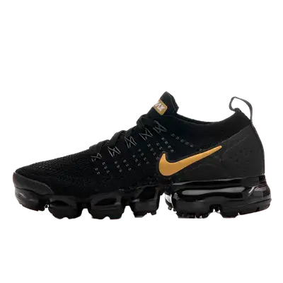 Running vapormax flyknit trainers in black and clearance gold