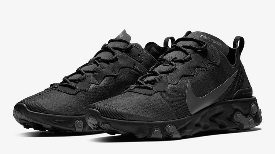 nike react element 55 trainers in black and white