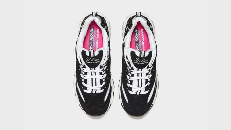 Skechers D'Lites Biggest Fan Black White Womens