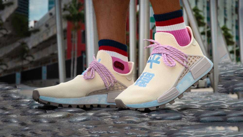 An On Foot Look At The Japan-Exclusive N.E.R.D x adidas Originals NMD Hu https_hypebeast.comimage201809pharrell-adidas-originals-nmd-hu-nerd-cream-on-foot-0
