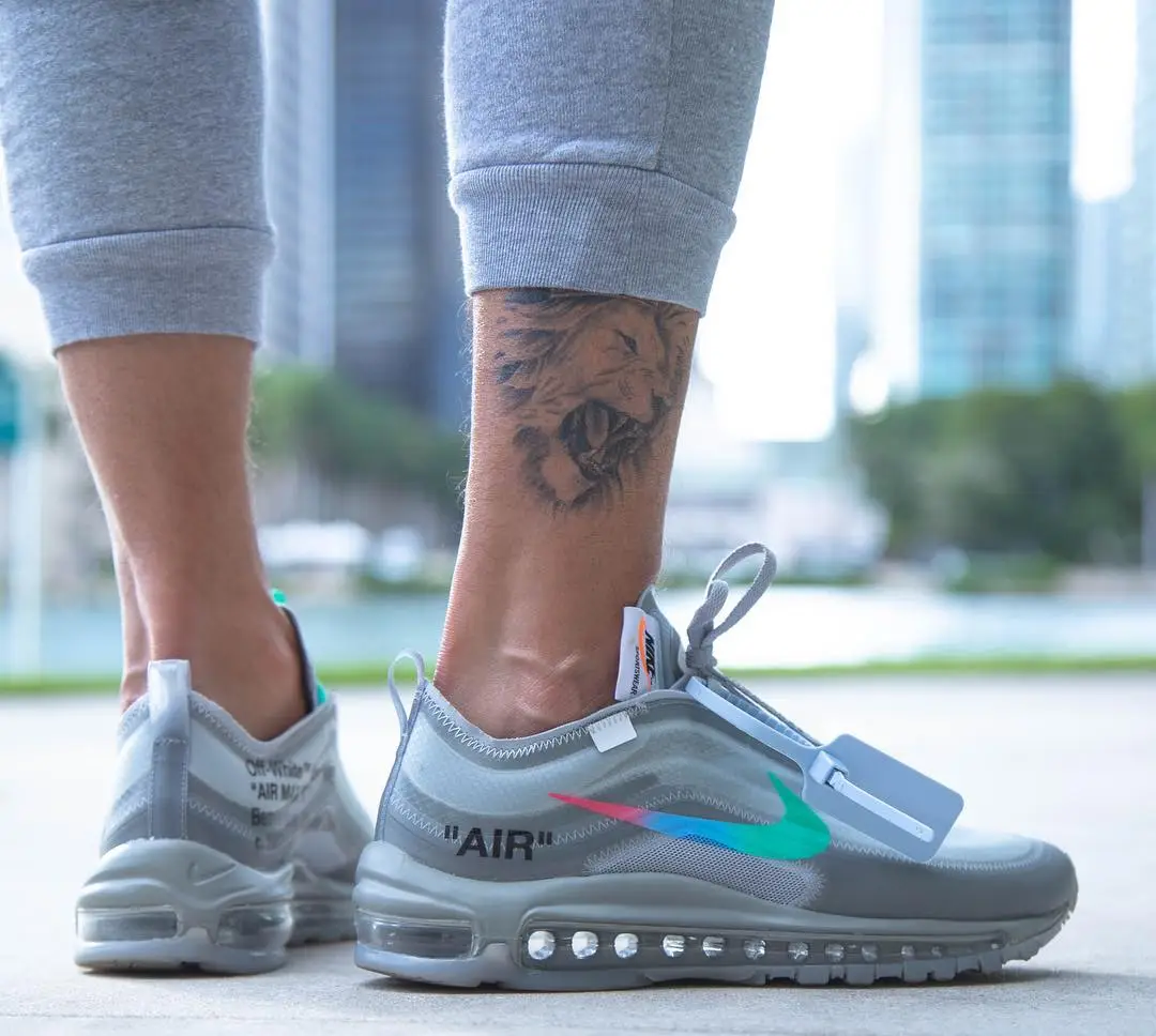 An On Foot Look At The Off White x Nike Air Max 97 Wolf Grey The Sole Supplier