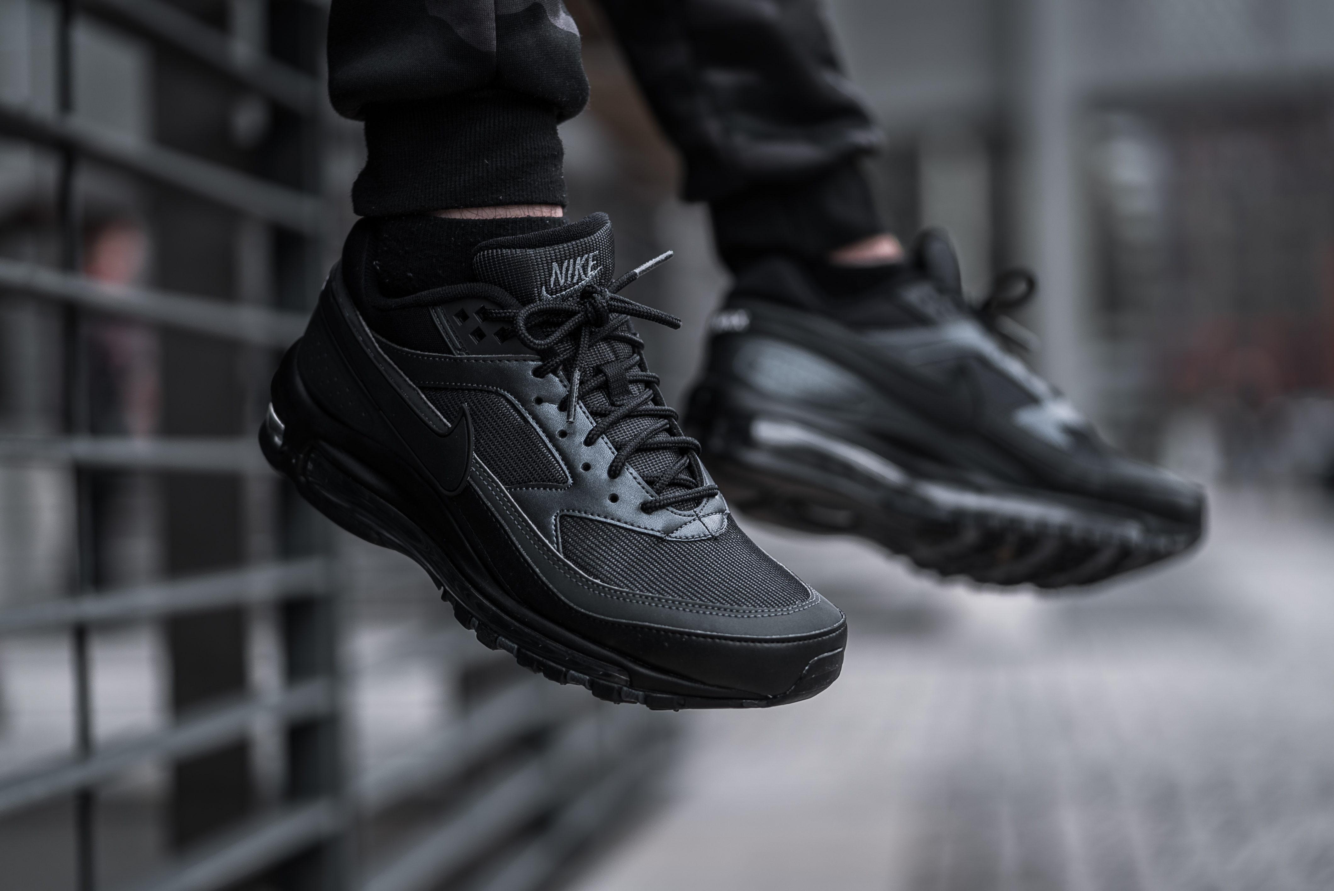 triple black air max 97 on feet