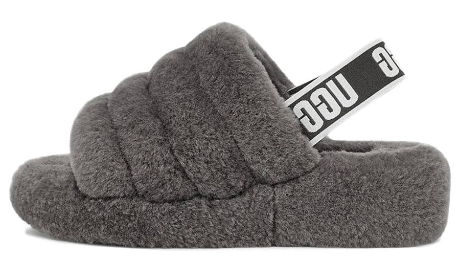 UGG Fluff Yeah Logo Slides Grey Womens | Where To Buy | 1095119 | The ...