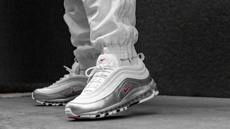 silver and white air max 97