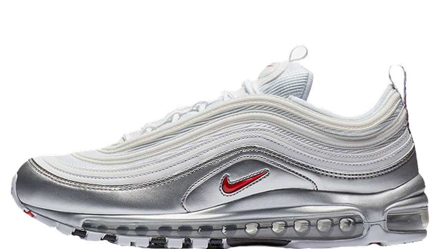 nike white and silver air max 97 trainers