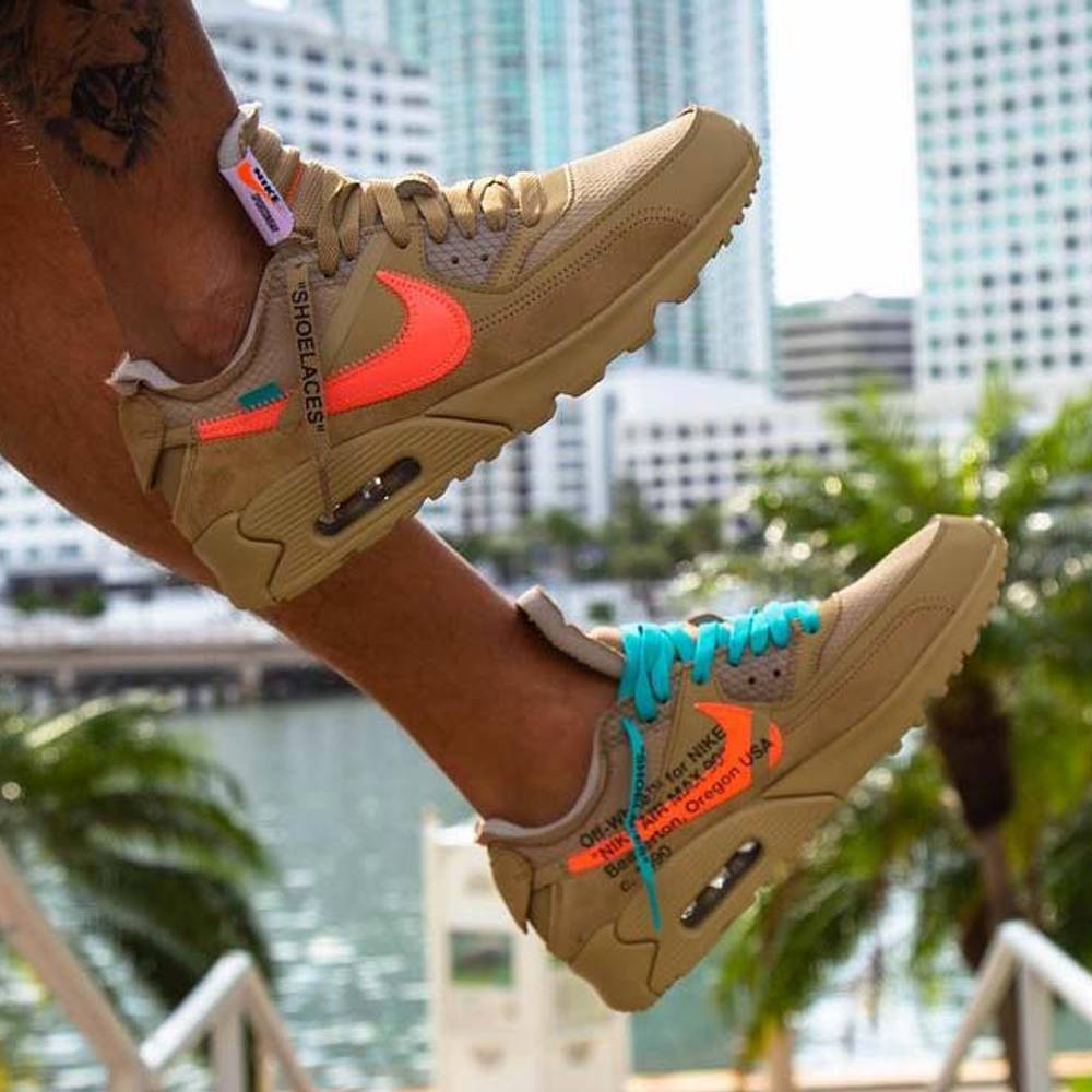 air max 90 off white desert ore on feet