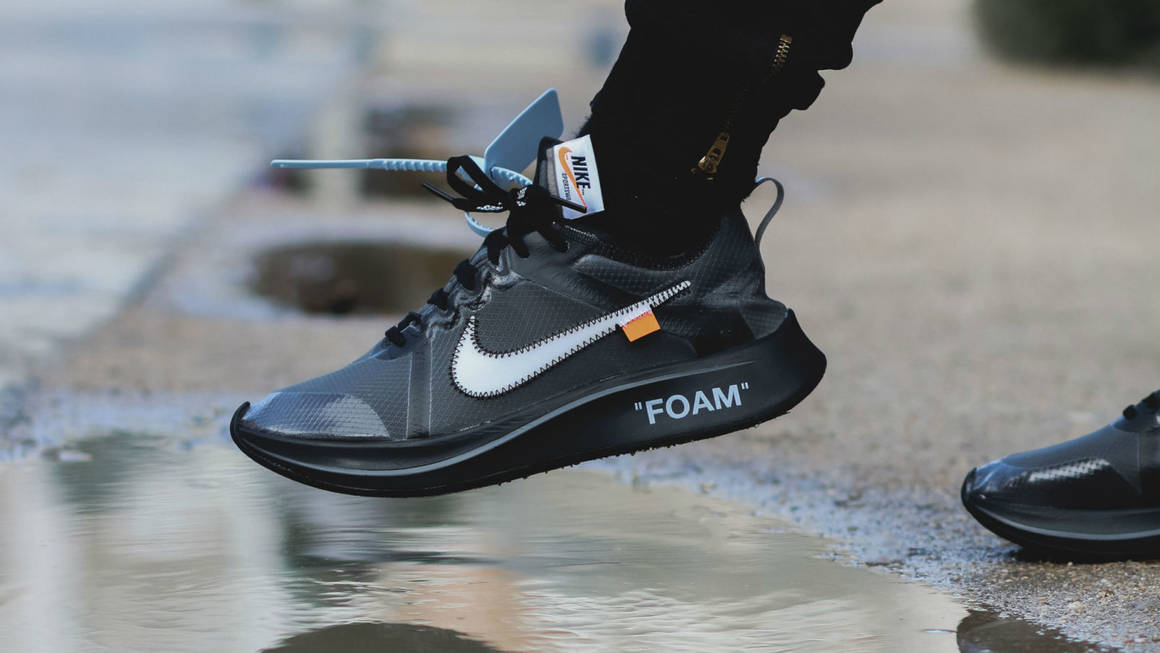 nike off white zoom fly pink on feet