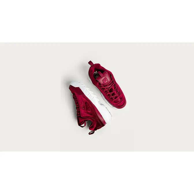 Fila burgundy disruptor ii premium sales velour trainers