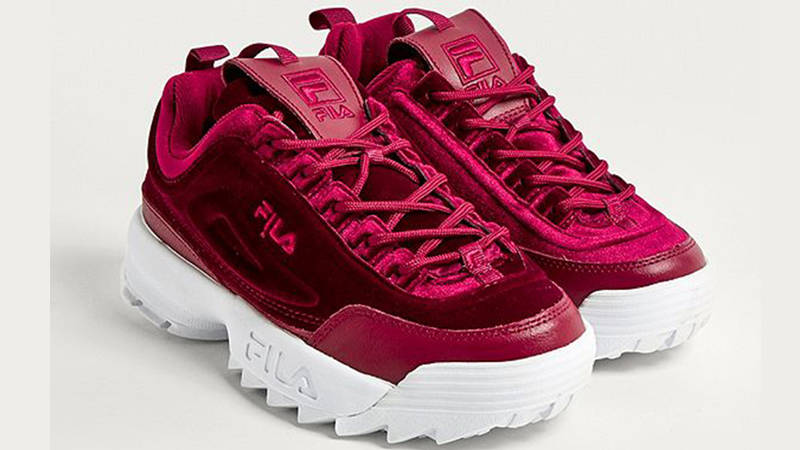 Fila burgundy disruptor ii premium sales velour trainers