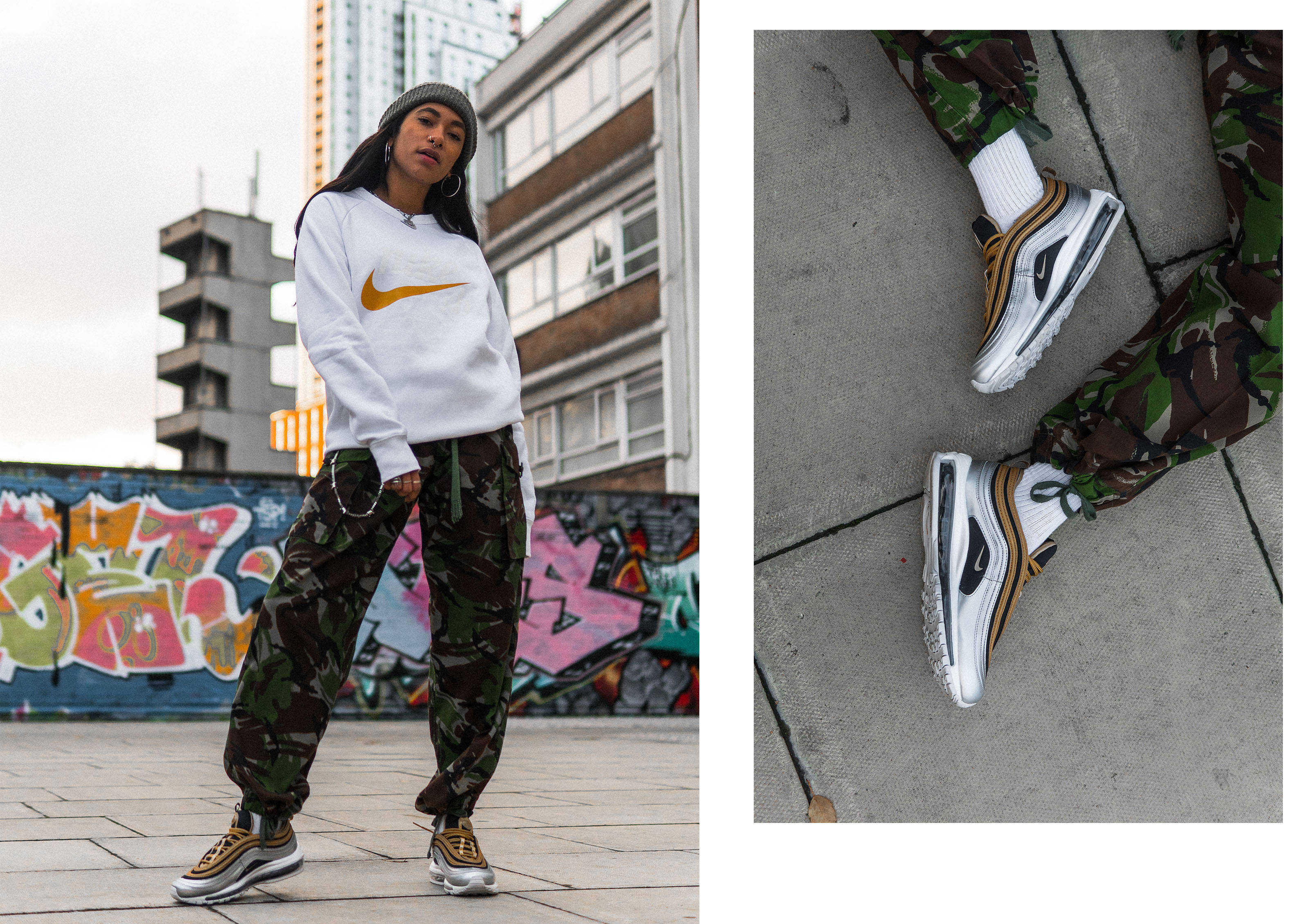 Styling: Nike Metallic Pack Air Max 97, Air Max Plus TN, Air Force 1