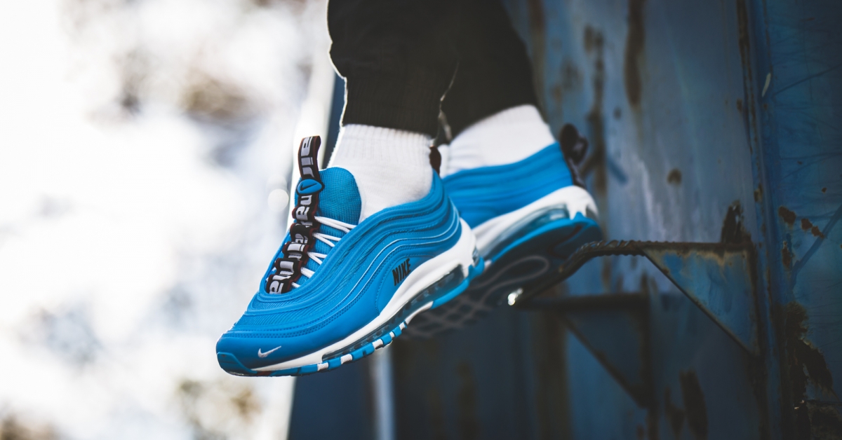 air max 97 blue hero on feet