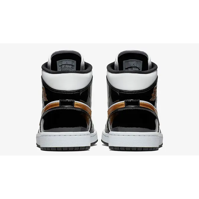 Jordan 1 mid patent black store white gold