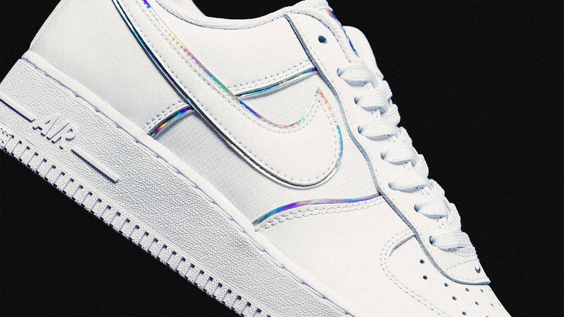 Nike's Triple White Air Force 1 Is Outlined In Shimmering Iridescent ...