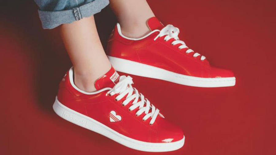 red and white stan smiths womens