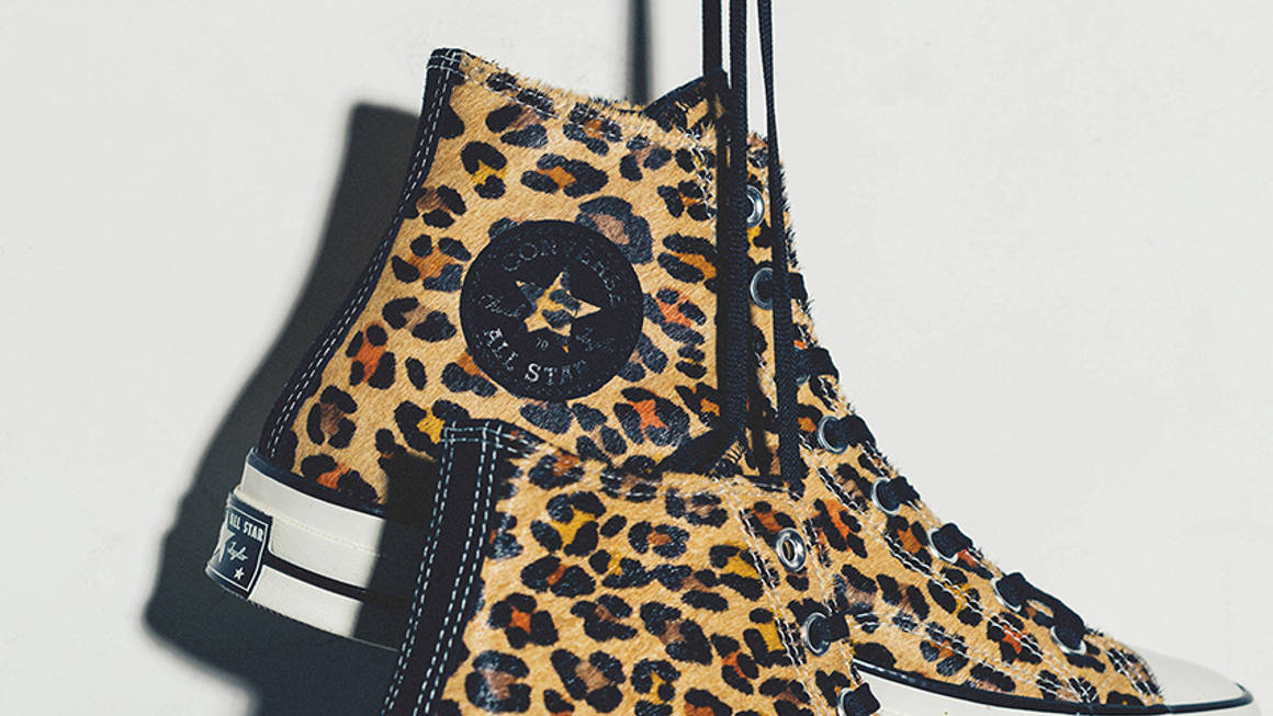 converse one star pony hair leopard print trainers