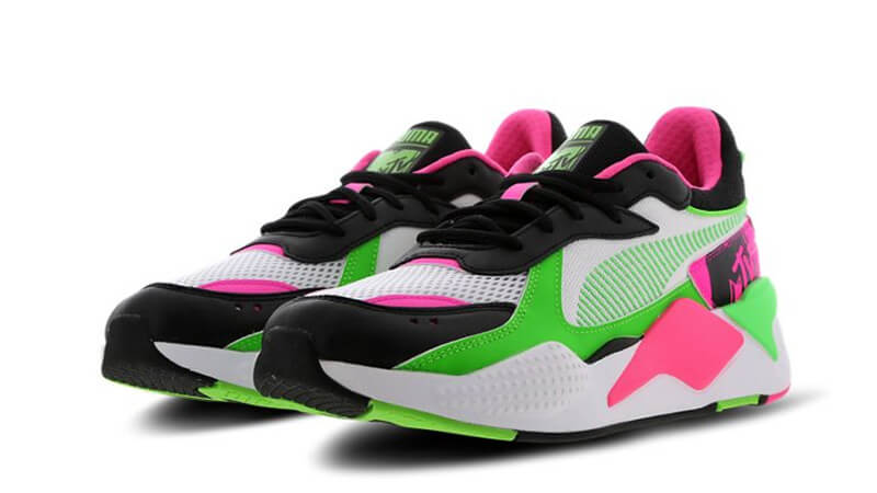 puma pink and green shoes