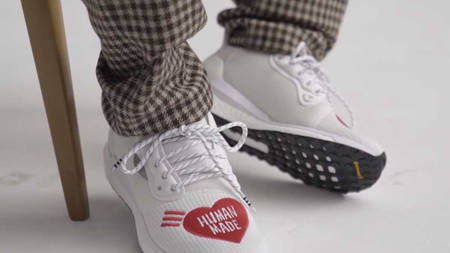 Pharrell Williams Models The Love Heart Stamped Human Made x SOLARHU Glide