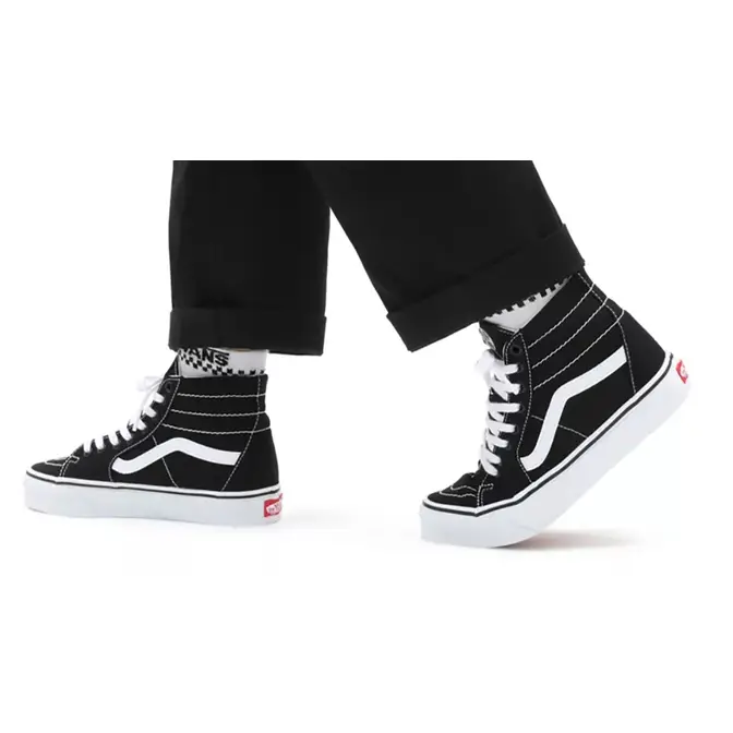 Black and white high top vans on feet deals