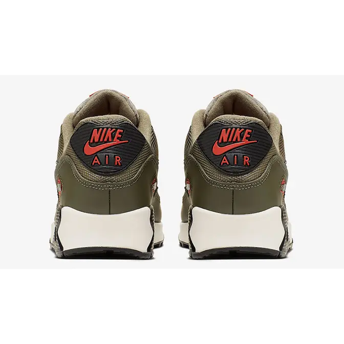  Nike Men's Air Max 90 Essential Medium Olive/Black-Team Orange  AJ1285-205 (Size: 9.5)
