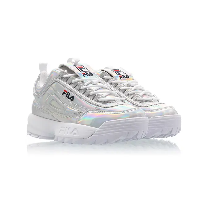 Fila disruptor white sales and silver