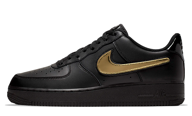black air force 1 with gold nike sign