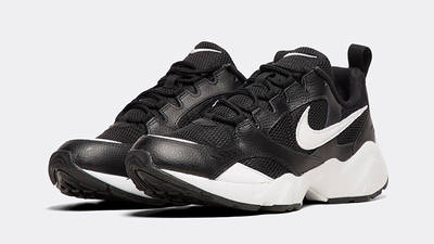 nike white and black air heights trainers