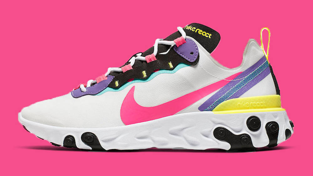 Nike REact Element 55 White Black Psychic Purple Hyper Pink