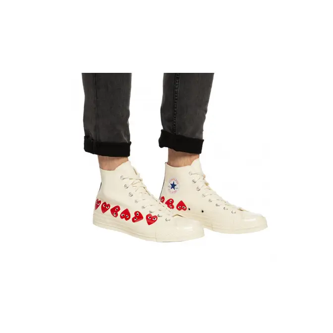 Comme des Garcons x Converse Chuck Taylor All Star 70s Hi Heart White On Foot