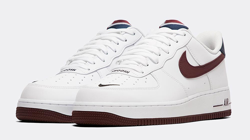 white and burgundy air force ones