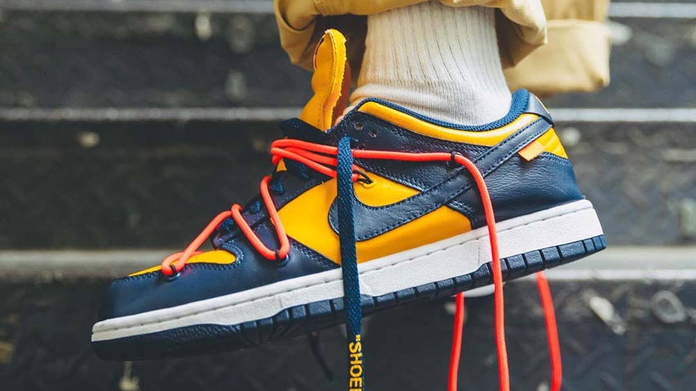 An On Foot Look At The Off-White x Nike Dunk Low 'University Gold' An On Foot Look At The Off-White x Nike Dunk Low ‘University Gold’