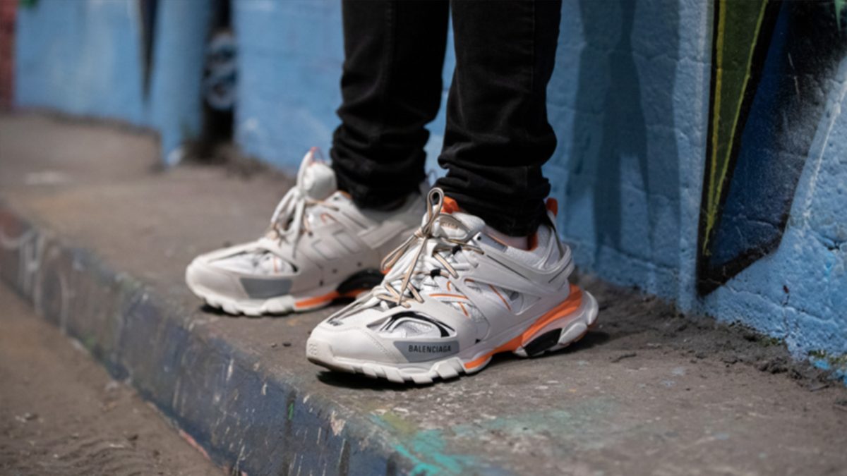 balenciaga grey & purple track sneakers