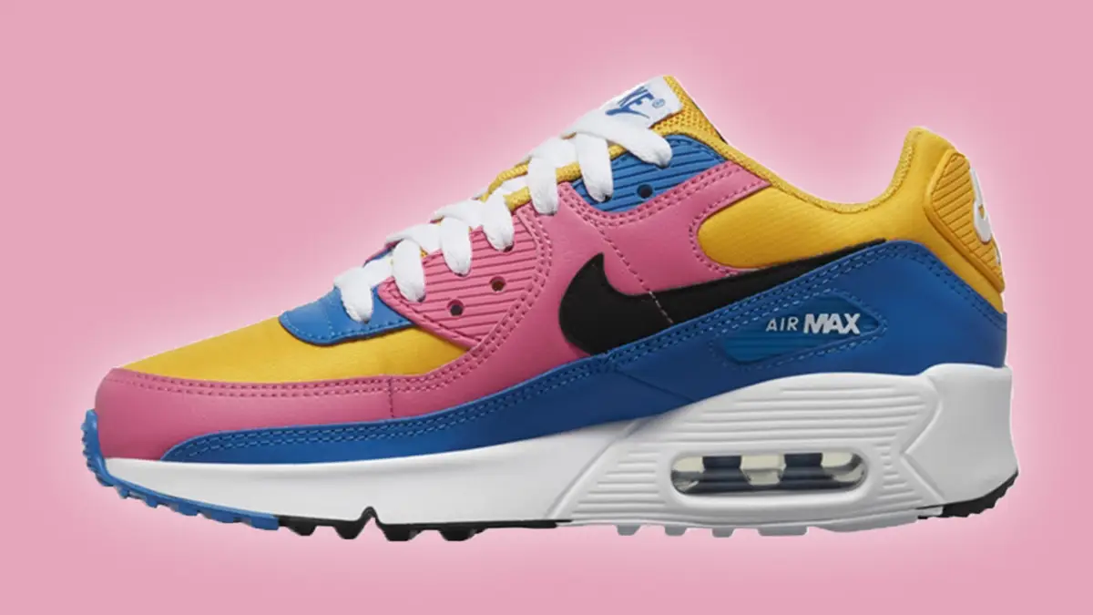 Blue yellow and store pink air max